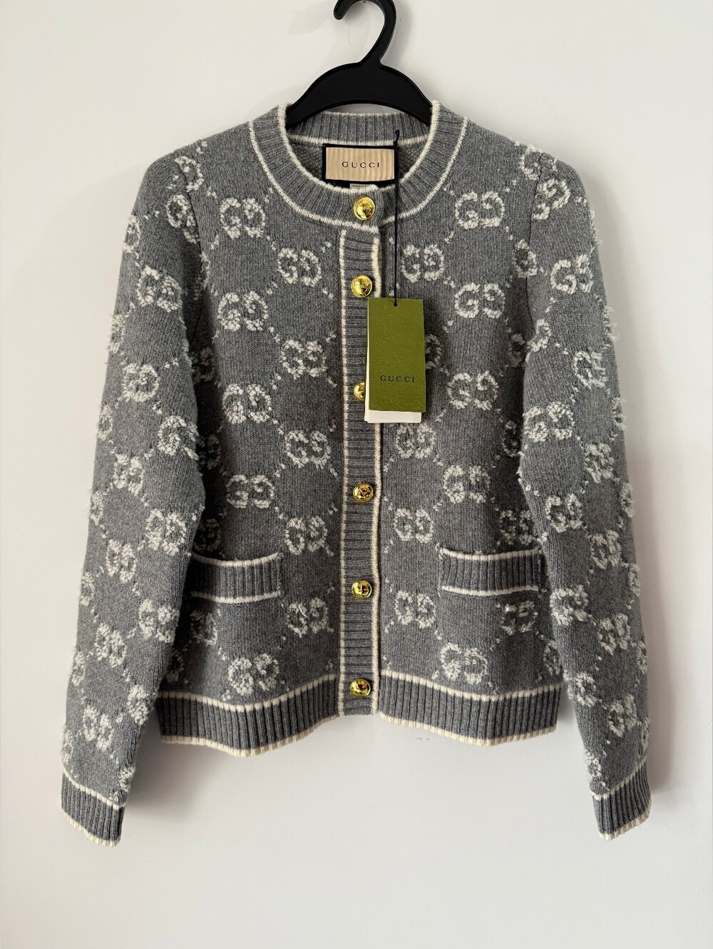 Gucci Women's Gray Wool Knit Cardigan Sweater
